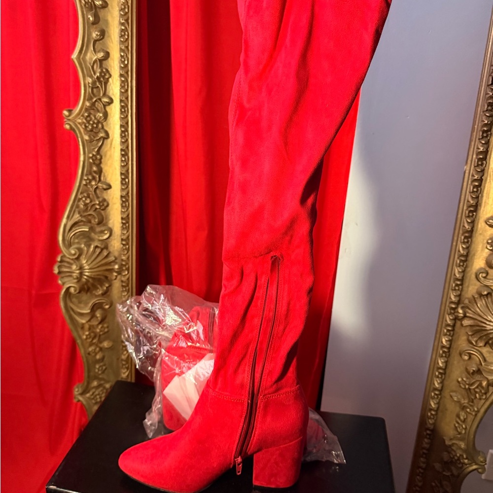ALDO RED Suede Over Knee Boots Size 7.5